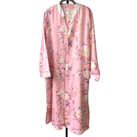 Miss Elaine Other - Miss Elaine Sz L Pink Floral Full Length Nightgown/Housecoat Pockets 861186